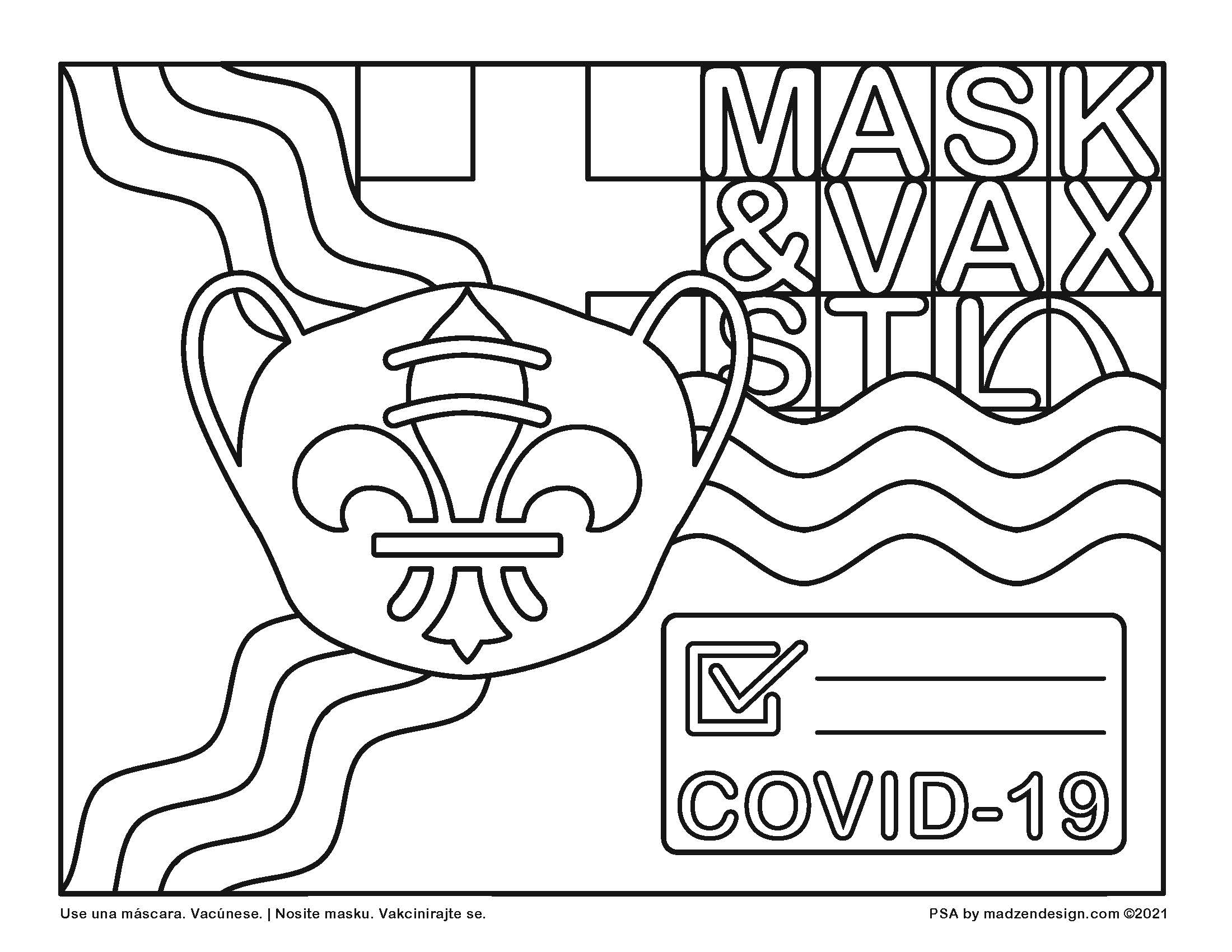 Coloring page to encourage vaccination and masking